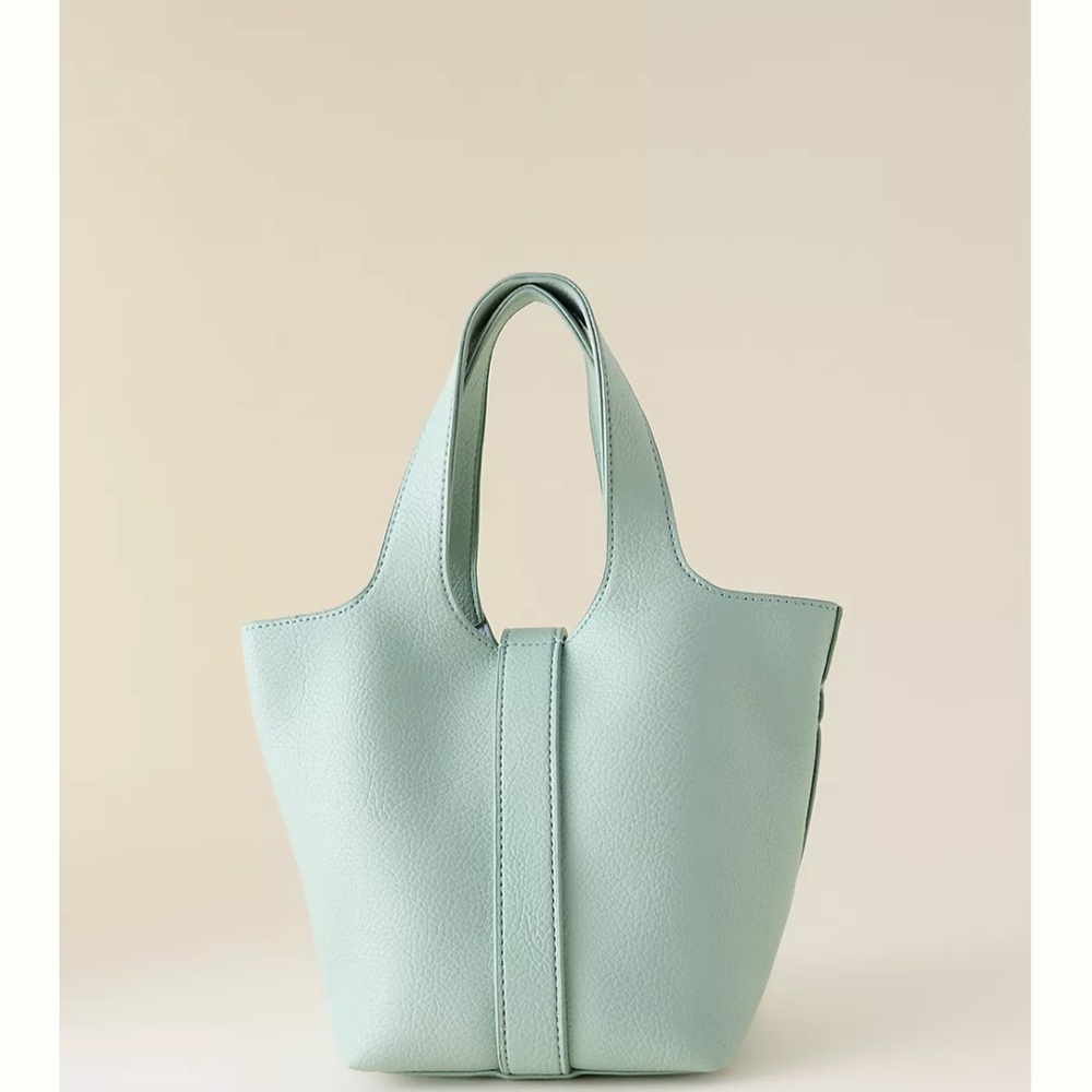 Anthropologie Mint Green Pebbled Mini Bucket Tote Bag - Picture 2 of 7